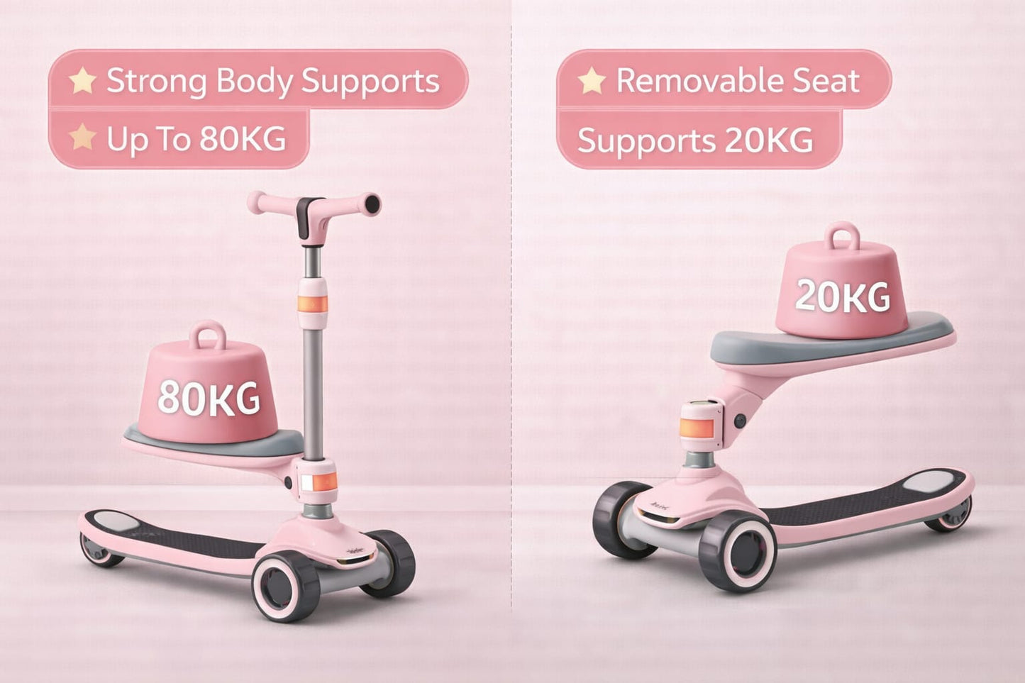 3 in 1 Foldable Kids Scooter with Removable Seat – Adjustable Height, 3 Wheel Balance Scooter (2–8 Years)