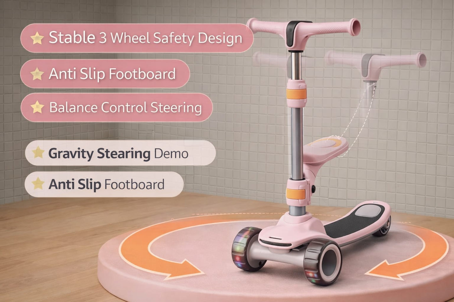 3 in 1 Foldable Kids Scooter with Removable Seat – Adjustable Height, 3 Wheel Balance Scooter (2–8 Years)