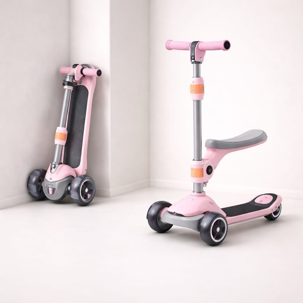 3 in 1 Foldable Kids Scooter with Removable Seat – Adjustable Height, 3 Wheel Balance Scooter (2–8 Years)
